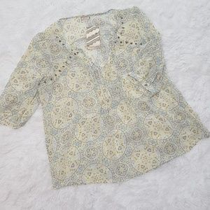 Eyeshadow Embellished Pintuck Tunic Top 2X